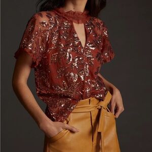Anthropologie Sequin Blouse in Deep Ember